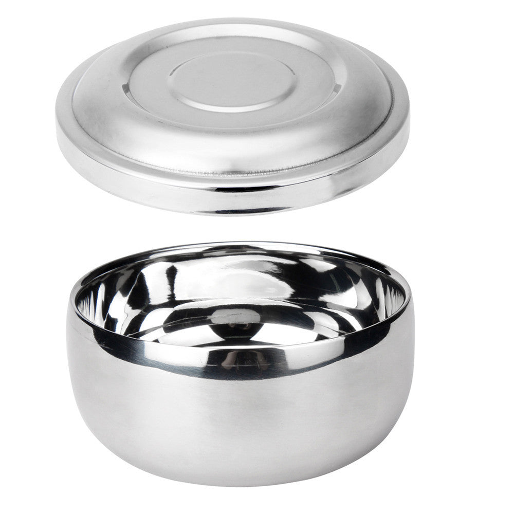 Monsera shaving bowl and lid, compact stainless steel design