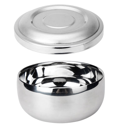 Monsera shaving bowl and lid, compact stainless steel design